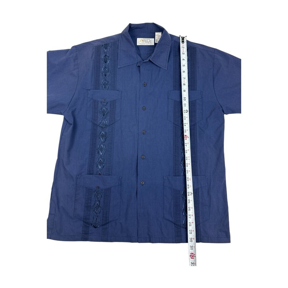 Vintage Yield Classics Blue Guayabera Shirt XL Embroidered Camp Shirt 4 Pocket - Picture 6 of 6